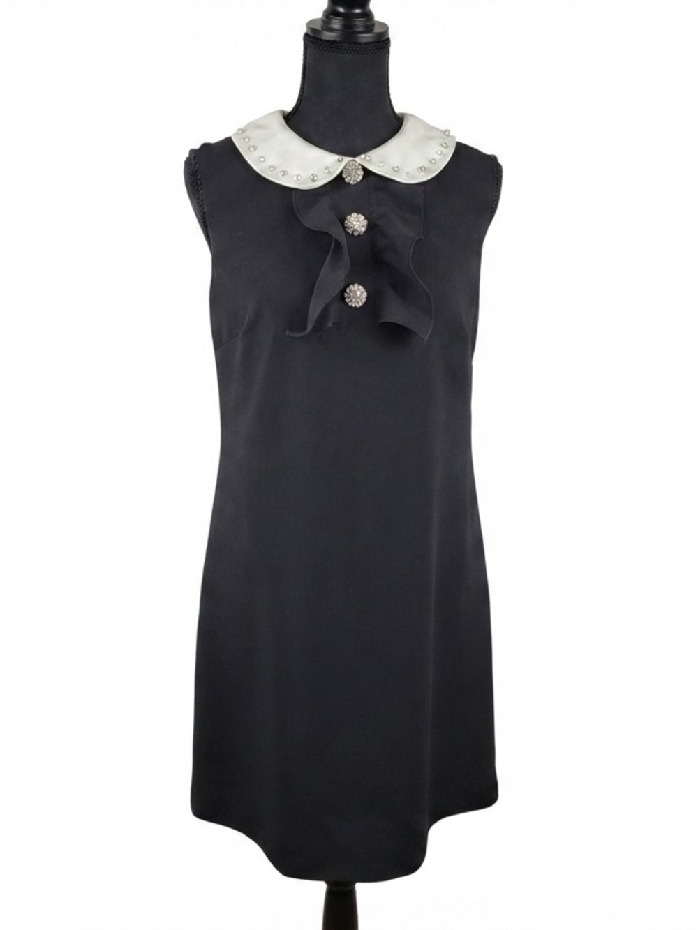 Betsey Johnson Black Mini Dress with White Pearl-Trim Collar